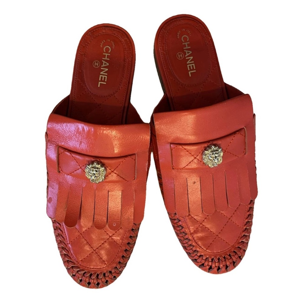 Chanel Red Quilted Mules with Fringe Detail